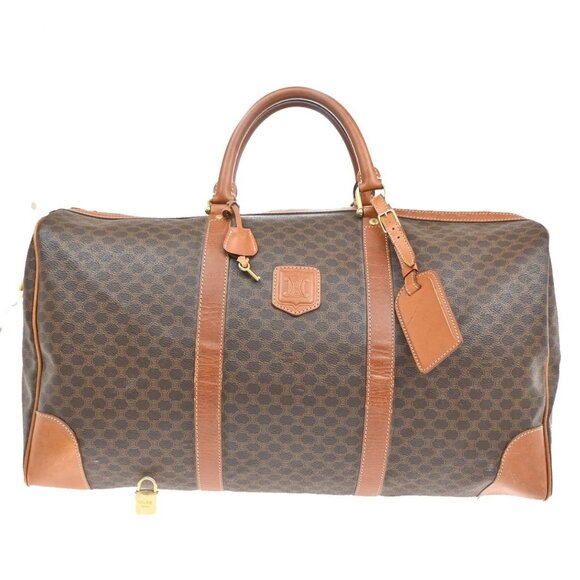 CELINE Logo Macadam Pattern Travel Hand Bag PVC Leather Brown GHW Italy - Picture 1 of 14